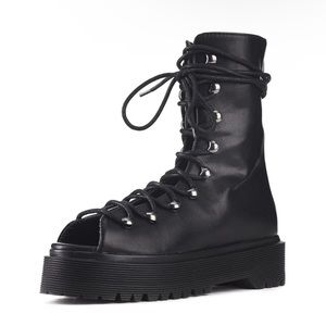 YRU Slayr Free Platform Open Toe Sandal Shoe Vegan Leather